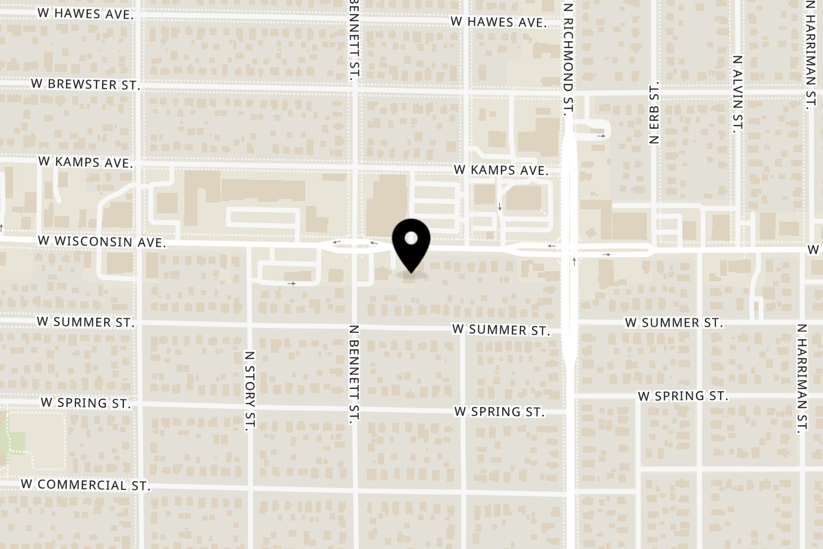 Map showing the location of Madras Cafe on 819 W Wisconsin Ave in Appleton