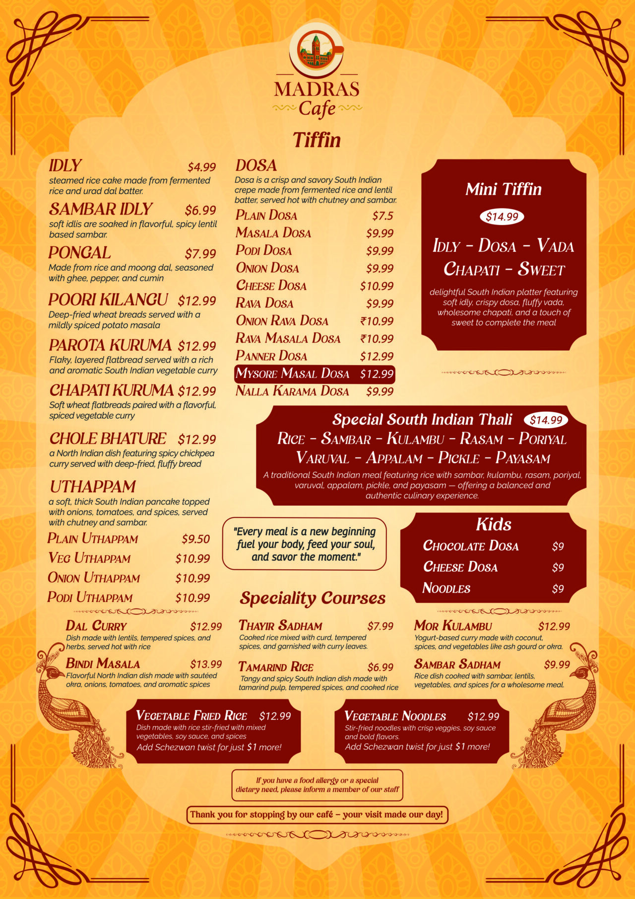 Tiffin and Speciality courses